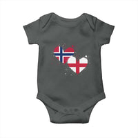 Distressed Norway and England Crossed Flags Dual Heart Graphic Baby Onesie Love Half Norwegian Half English Pride