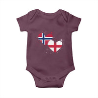 Distressed Norway and England Crossed Flags Dual Heart Graphic Baby Onesie Love Half Norwegian Half English Pride