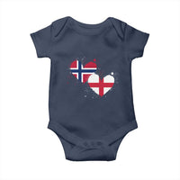 Distressed Norway and England Crossed Flags Dual Heart Graphic Baby Onesie Love Half Norwegian Half English Pride