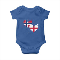 Distressed Norway and England Crossed Flags Dual Heart Graphic Baby Onesie Love Half Norwegian Half English Pride