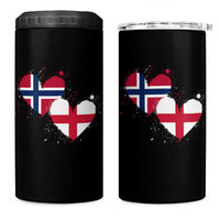 Distressed Norway and England Crossed Flags Dual Heart Graphic 4 in 1 Can Cooler Tumbler Love Half Norwegian Half English Pride