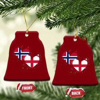 Distressed Norway and England Crossed Flags Dual Heart Graphic Ceramic Ornament Love Half Norwegian Half English Pride