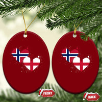 Distressed Norway and England Crossed Flags Dual Heart Graphic Ceramic Ornament Love Half Norwegian Half English Pride