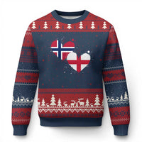 Distressed Norway and England Crossed Flags Dual Heart Graphic Ugly Christmas Sweater Love Half Norwegian Half English Pride