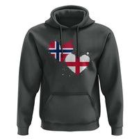 Distressed Norway and England Crossed Flags Dual Heart Graphic Hoodie Love Half Norwegian Half English Pride