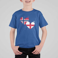 Distressed Norway and England Crossed Flags Dual Heart Graphic T Shirt For Kid Love Half Norwegian Half English Pride