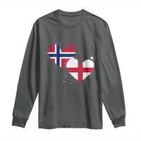 Distressed Norway and England Crossed Flags Dual Heart Graphic Long Sleeve Shirt Love Half Norwegian Half English Pride