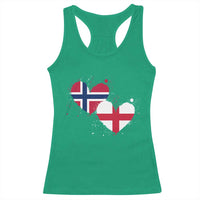 Distressed Norway and England Crossed Flags Dual Heart Graphic Racerback Tank Top Love Half Norwegian Half English Pride