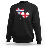 Distressed Norway and England Crossed Flags Dual Heart Graphic Sweatshirt Love Half Norwegian Half English Pride