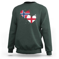 Distressed Norway and England Crossed Flags Dual Heart Graphic Sweatshirt Love Half Norwegian Half English Pride