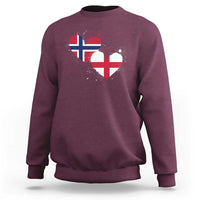 Distressed Norway and England Crossed Flags Dual Heart Graphic Sweatshirt Love Half Norwegian Half English Pride