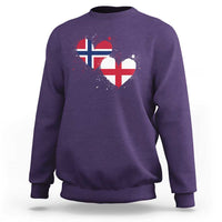Distressed Norway and England Crossed Flags Dual Heart Graphic Sweatshirt Love Half Norwegian Half English Pride
