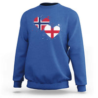 Distressed Norway and England Crossed Flags Dual Heart Graphic Sweatshirt Love Half Norwegian Half English Pride