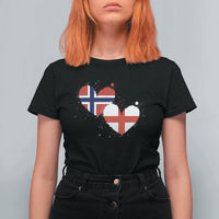 Distressed Norway and England Crossed Flags Dual Heart Graphic T Shirt For Women Love Half Norwegian Half English Pride