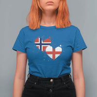 Distressed Norway and England Crossed Flags Dual Heart Graphic T Shirt For Women Love Half Norwegian Half English Pride