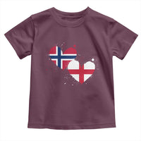Distressed Norway and England Crossed Flags Dual Heart Graphic Toddler T Shirt Love Half Norwegian Half English Pride