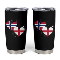 Distressed Norway and England Crossed Flags Dual Heart Graphic Tumbler Cup Love Half Norwegian Half English Pride