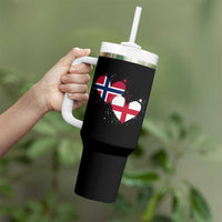 Distressed Norway and England Crossed Flags Dual Heart Graphic Tumbler With Handle Love Half Norwegian Half English Pride