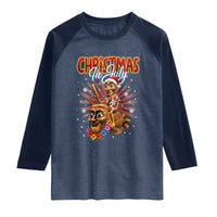 Christmas In July Tung Tung Tung TTT Sahur Cursed Meme Raglan Shirt Funny Ironic Tropical Summer Hawaiian Holiday Surreal