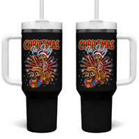 Christmas In July Tung Tung Tung TTT Sahur Cursed Meme Tumbler With Handle Funny Ironic Tropical Summer Hawaiian Holiday Surreal