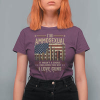 Funny Patriotic Second Amendment Humor American Flag T Shirt For Women Im Ammosexual I Love Guns Owners Veterans