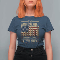 Funny Patriotic Second Amendment Humor American Flag T Shirt For Women Im Ammosexual I Love Guns Owners Veterans