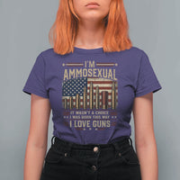 Funny Patriotic Second Amendment Humor American Flag T Shirt For Women Im Ammosexual I Love Guns Owners Veterans