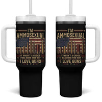 Funny Patriotic Second Amendment Humor American Flag Tumbler With Handle Im Ammosexual I Love Guns Owners Veterans