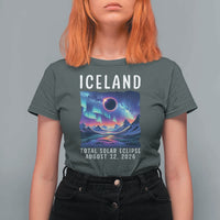 Iceland Total Solar Eclipse 2026 Aurora T Shirt For Women Totality Northern Lights Astronomy Travel Gift