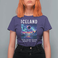 Iceland Total Solar Eclipse 2026 Aurora T Shirt For Women Totality Northern Lights Astronomy Travel Gift