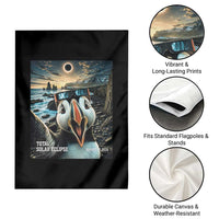 Puffin Selfie August 12 2026 Total Solar Eclipse Garden Flag Funny Totality Photographic Astronomy Souvenir