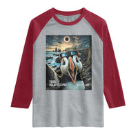 Puffin Selfie August 12 2026 Total Solar Eclipse Raglan Shirt Funny Totality Photographic Astronomy Souvenir