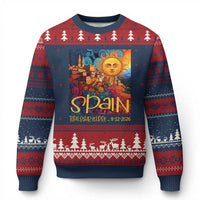 Spain 2026 Total Solar Eclipse Sun Face Graphic Ugly Christmas Sweater Espana Totality Travel Memorabilia Astronomy Geek Gift