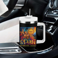 Spain 2026 Total Solar Eclipse Sun Face Graphic Tumbler With Handle Espana Totality Travel Memorabilia Astronomy Geek Gift