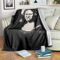 Funny Mona Lisa Wearing Headphones Bass Face Meme Throw Blanket Funny Classical Fine Art Parody Music Producer Graphic