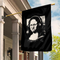Funny Mona Lisa Wearing Headphones Bass Face Meme Garden Flag Funny Classical Fine Art Parody Music Producer Graphic