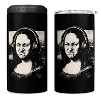 Funny Mona Lisa Wearing Headphones Bass Face Meme 4 in 1 Can Cooler Tumbler Funny Classical Fine Art Parody Music Producer Graphic
