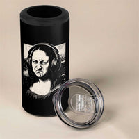 Funny Mona Lisa Wearing Headphones Bass Face Meme 4 in 1 Can Cooler Tumbler Funny Classical Fine Art Parody Music Producer Graphic