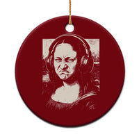 Funny Mona Lisa Wearing Headphones Bass Face Meme Ceramic Ornament Funny Classical Fine Art Parody Music Producer Graphic