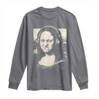 Funny Mona Lisa Wearing Headphones Bass Face Meme Long Sleeve Shirt Funny Classical Fine Art Parody Music Producer Graphic