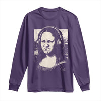 Funny Mona Lisa Wearing Headphones Bass Face Meme Long Sleeve Shirt Funny Classical Fine Art Parody Music Producer Graphic
