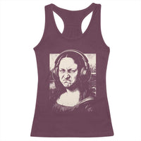Funny Mona Lisa Wearing Headphones Bass Face Meme Racerback Tank Top Funny Classical Fine Art Parody Music Producer Graphic