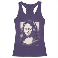 Funny Mona Lisa Wearing Headphones Bass Face Meme Racerback Tank Top Funny Classical Fine Art Parody Music Producer Graphic
