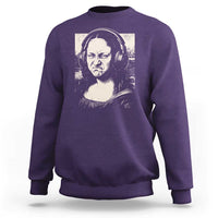 Funny Mona Lisa Wearing Headphones Bass Face Meme Sweatshirt Funny Classical Fine Art Parody Music Producer Graphic