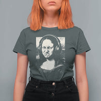 Funny Mona Lisa Wearing Headphones Bass Face Meme T Shirt For Women Funny Classical Fine Art Parody Music Producer Graphic