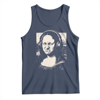 Funny Mona Lisa Wearing Headphones Bass Face Meme Tank Top Funny Classical Fine Art Parody Music Producer Graphic