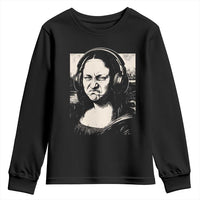 Funny Mona Lisa Wearing Headphones Bass Face Meme Youth Sweatshirt Funny Classical Fine Art Parody Music Producer Graphic