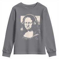 Funny Mona Lisa Wearing Headphones Bass Face Meme Youth Sweatshirt Funny Classical Fine Art Parody Music Producer Graphic