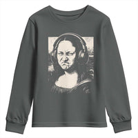 Funny Mona Lisa Wearing Headphones Bass Face Meme Youth Sweatshirt Funny Classical Fine Art Parody Music Producer Graphic
