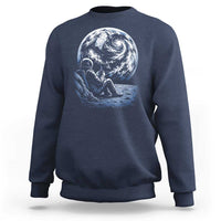 Astronaut Drinking Coffee On The Moon Graphic Sweatshirt Vintage Sci Fi Earth Horizon Space Explorer